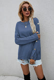 Crew Neck Buttons Drop Shoulder Pullover Sweater