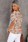 Orange Floral Smocked Puff Sleeve Blouse