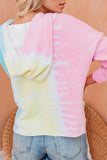 Zipper Drawstring Tie Dye Color Block Hoodie
