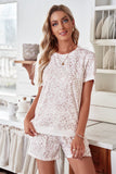 Print Tee and Drawstring Pocketed Shorts Lounge Set
