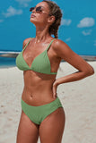 Green Triangular Smocked Bikini Set
