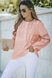 Pink Lace Crochet Button-up Long Sleeve Shirt