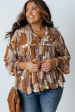 Turn-down Neck Mixed Print Plus Size Shirt