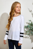 Crewneck Striped Color Block Girl's Long Sleeve Top