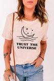 Pink Trust The Universe Moon Boat Star Print T Shirt