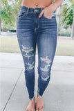 Medium Wash High Rise Distressed Skinny Jeans