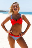 Sexy Red Padded Gather Push-up Bikini Set