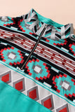 Aztec Print Colorblock Zipper Collar Sweatshirt