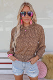 Leopard Bubble Sleeves Smocked Blouse