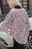 Collared Neckline Flap Pockets Leopard Corduroy Jacket