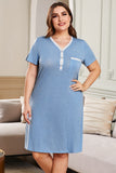 V-neck Button Polka Dots Short Sleeve Plus Size Loungewear