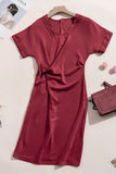 V Neck Cutout Inverted Pleat Bodycon Dress