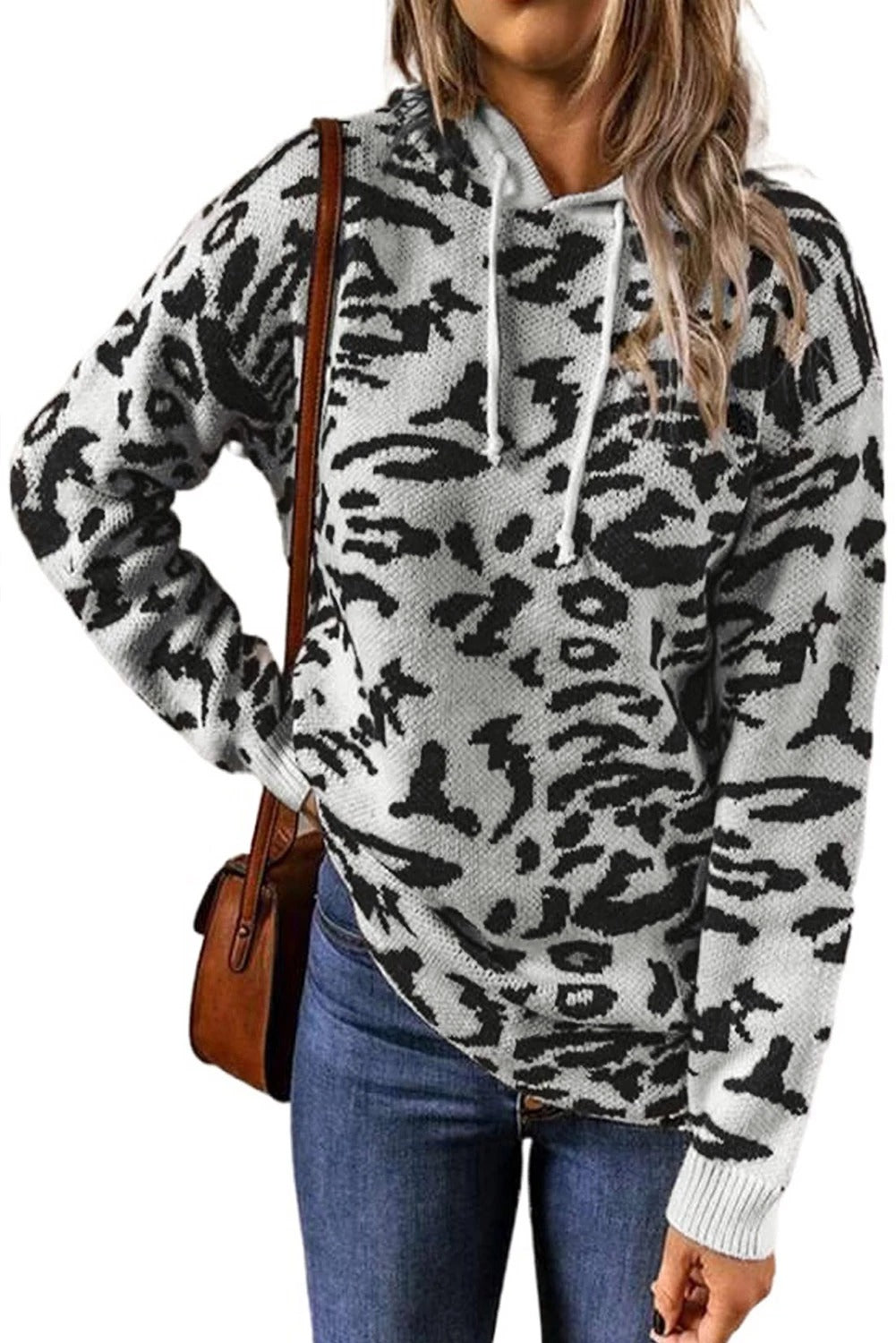 Leopard Print Long Sleeve Hooded Sweatshirt