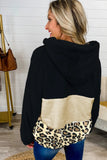 Leopard Color Block Pocket Fleece Quarter Zip Hoodie