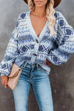 Multicolor Tribal Pattern V Neck Button Front Cardigan