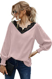 V Neck Lace Patchwork Green Blouse