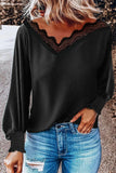 V Neck Lace Patchwork Green Blouse