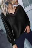 V Neck Lace Patchwork Green Blouse